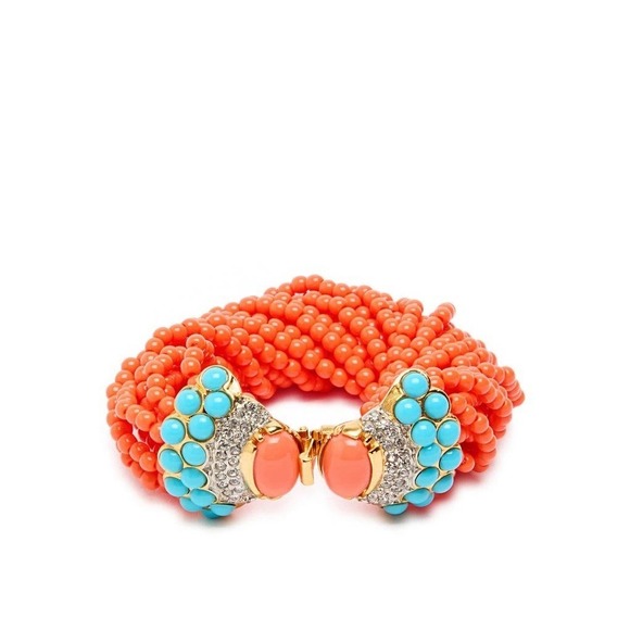 Kenneth Jay Lane Jewelry - Kenneth Jay Lane KJL Torsade Beaded Multistrand Clasp Bracelet Coral 22k Plated